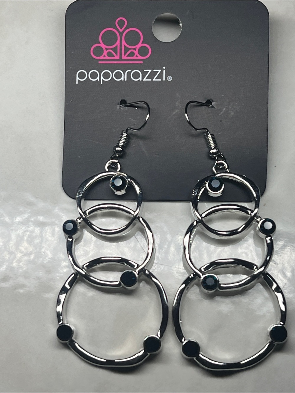 Paparazzi Silver and Navy Blue Triple Hoop Dangle Earrings